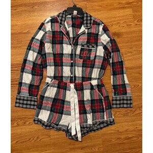 VICTORIA'S SECRET ROMPER SHORT PAJAMA Sz M Pocket Tie Waist Bead  Embellished